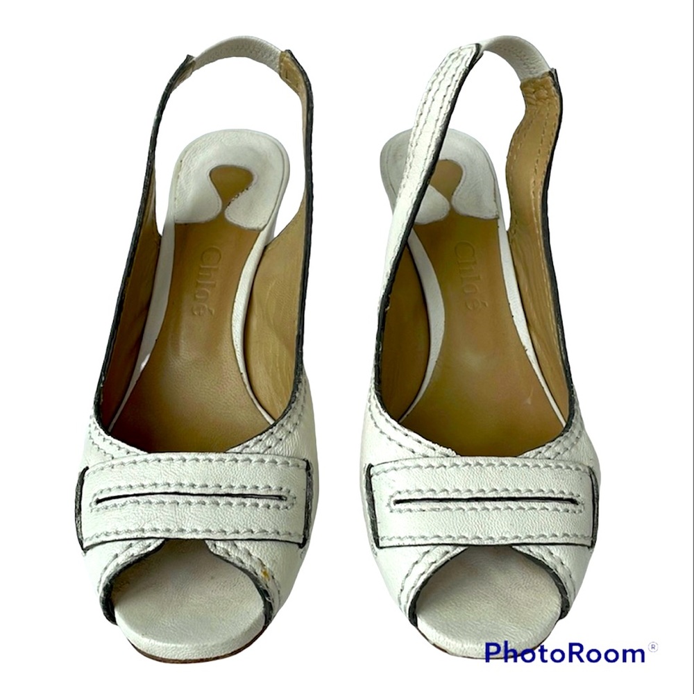 CHLOE vintage sling back in white, size 38
